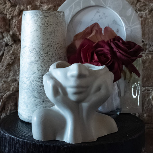 Concrete Candle Decor - Tan Vessel - Wood Haven - Juniper and Sage Scent