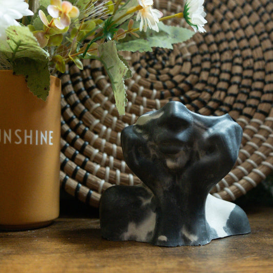 Concrete Candle Decor - Black & White Marble Vessel/Afro Cool - Brown Sugar and Fig Scent