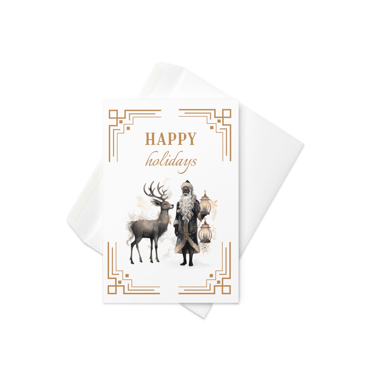 Black Santa and Reindeer Greeting Card