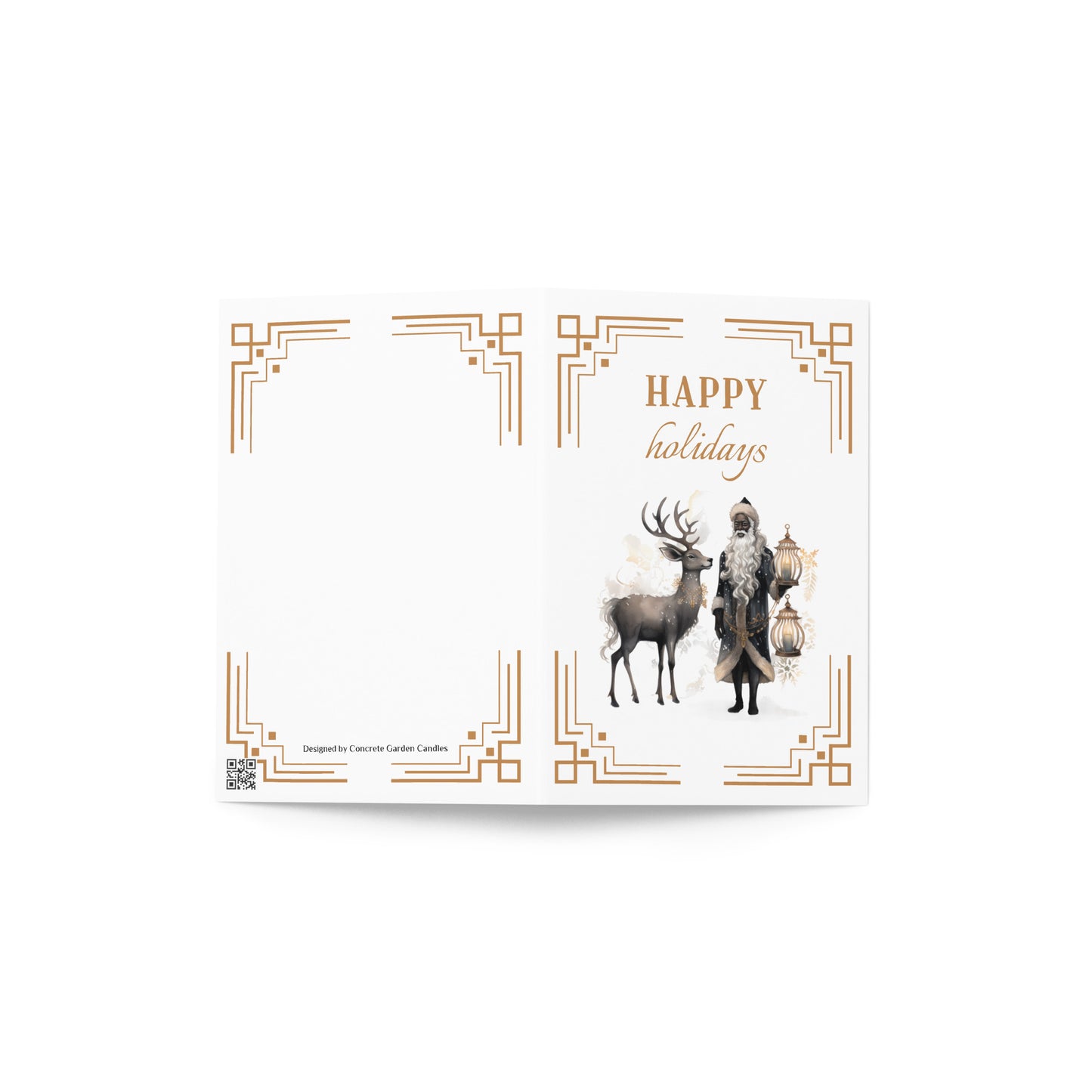 Black Santa and Reindeer Greeting Card